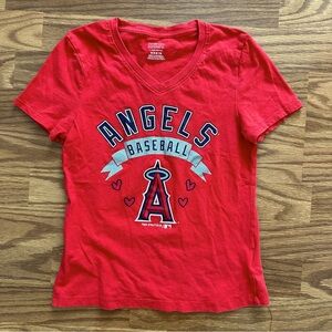 Los Angeles Angels MLB Baseball T-Shirt Youth Girls M 7-8 Short Sleeve Red EUC!